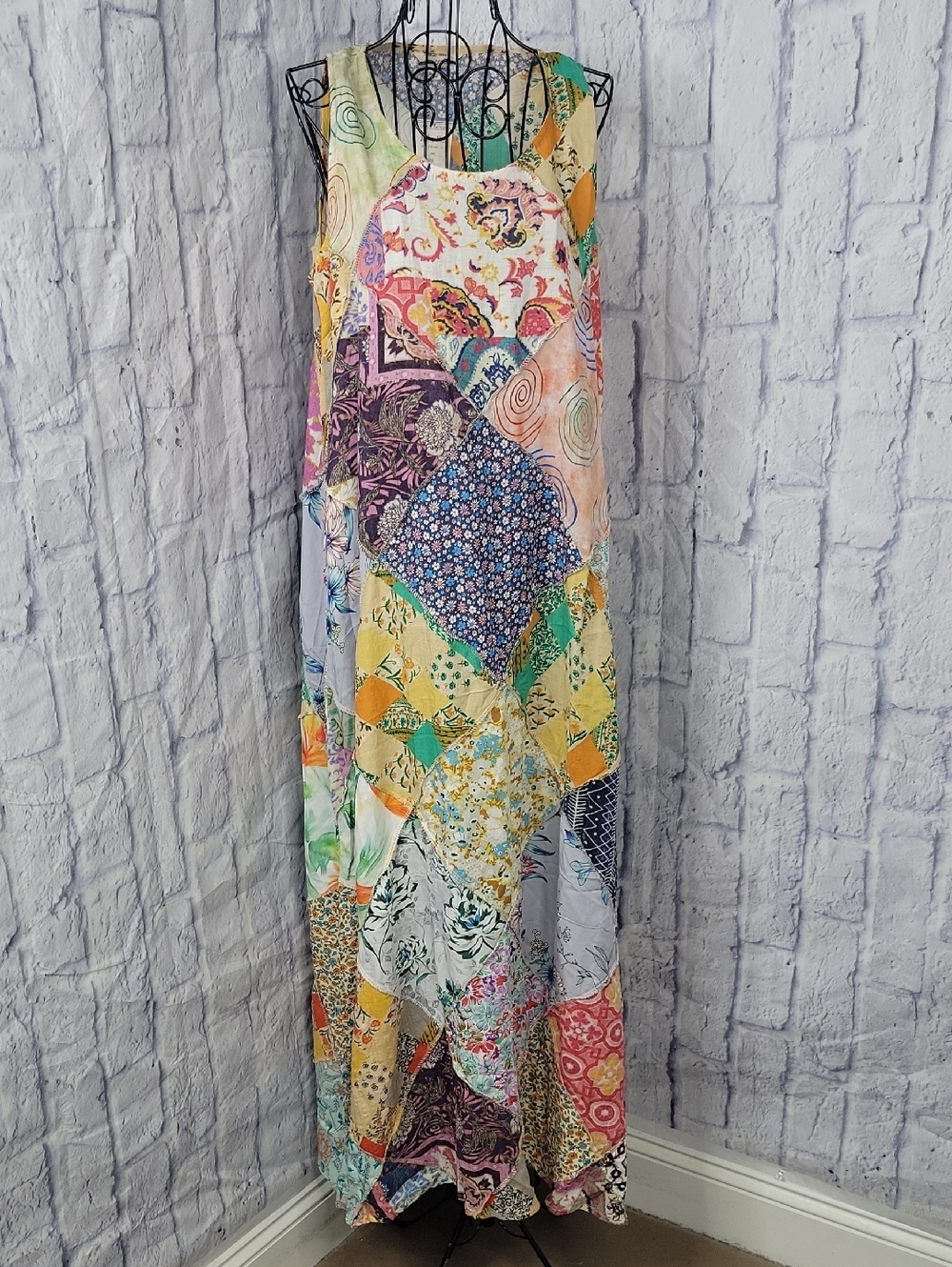 Yak & Yeti Patchwork Maxi Dress Boho Pockets‎ Colorful NWT Small
